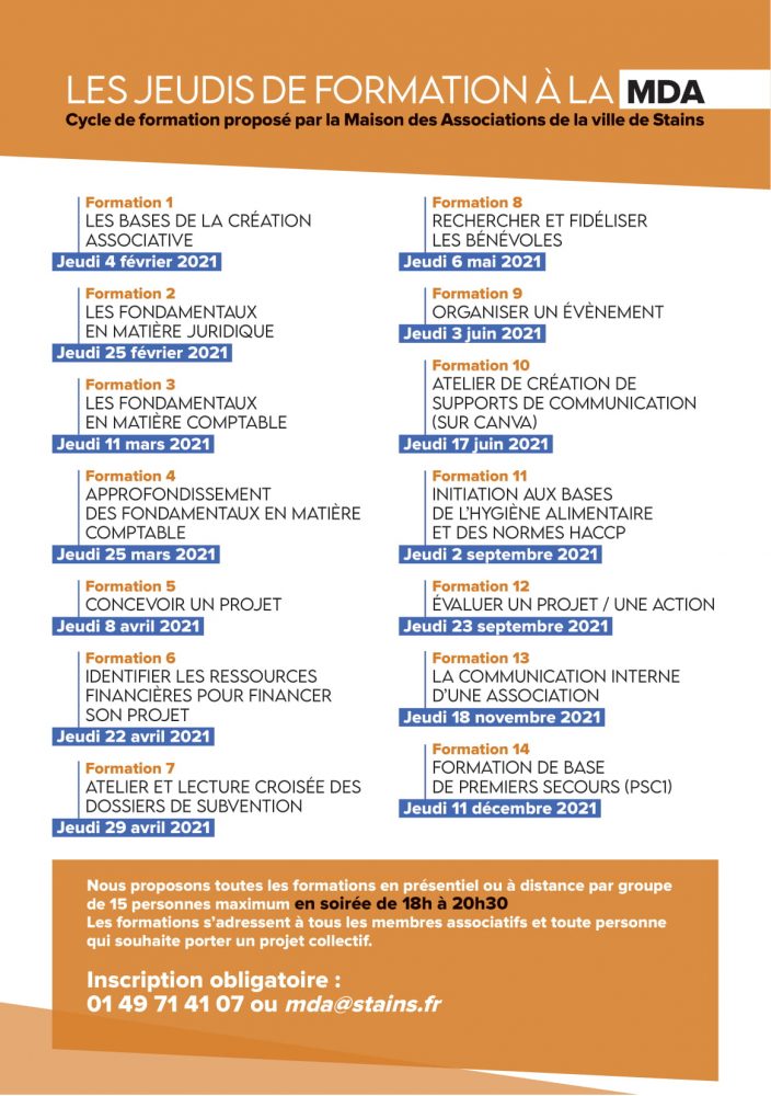 Programme Les jeudis formations à la Maison Des Associations - Ville de Stains