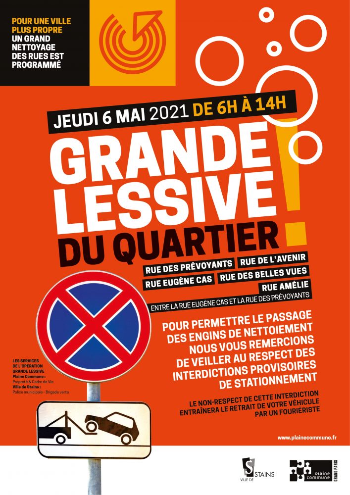 Nouvelle opération "Grande Lessive" ce jeudi 6 mai - Interdiction provisoire de stationnement - Ville de Stains