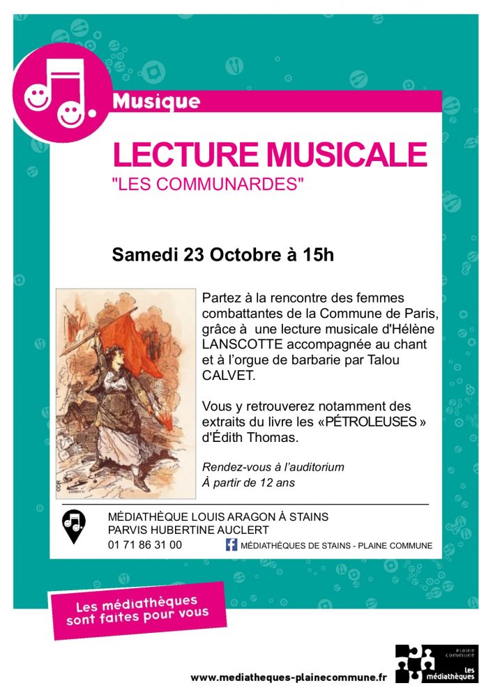 Lecture musicale "Les Communardes" à la médiathèque Louis Aragon - Ville de Stains