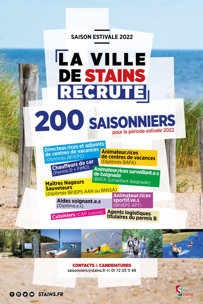 Saison estivale 2022 - La ville de Stains recrute 200 saisonniers - Ville de Stains