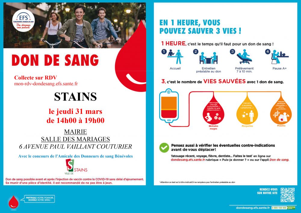Établissement Français du Sang - Collecte de Sang à Stains - Ville de Stains
